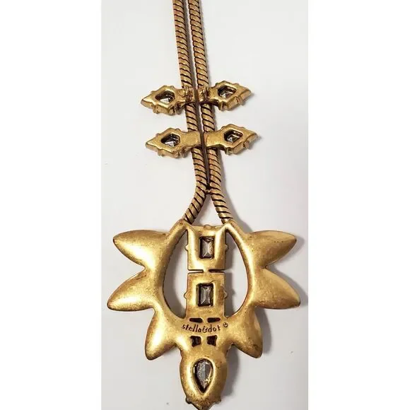 Stella & Dot Soliel Necklace Jewelry Gold Tone Crystal Rhinestones Neutral *note - Picture 5 of 10